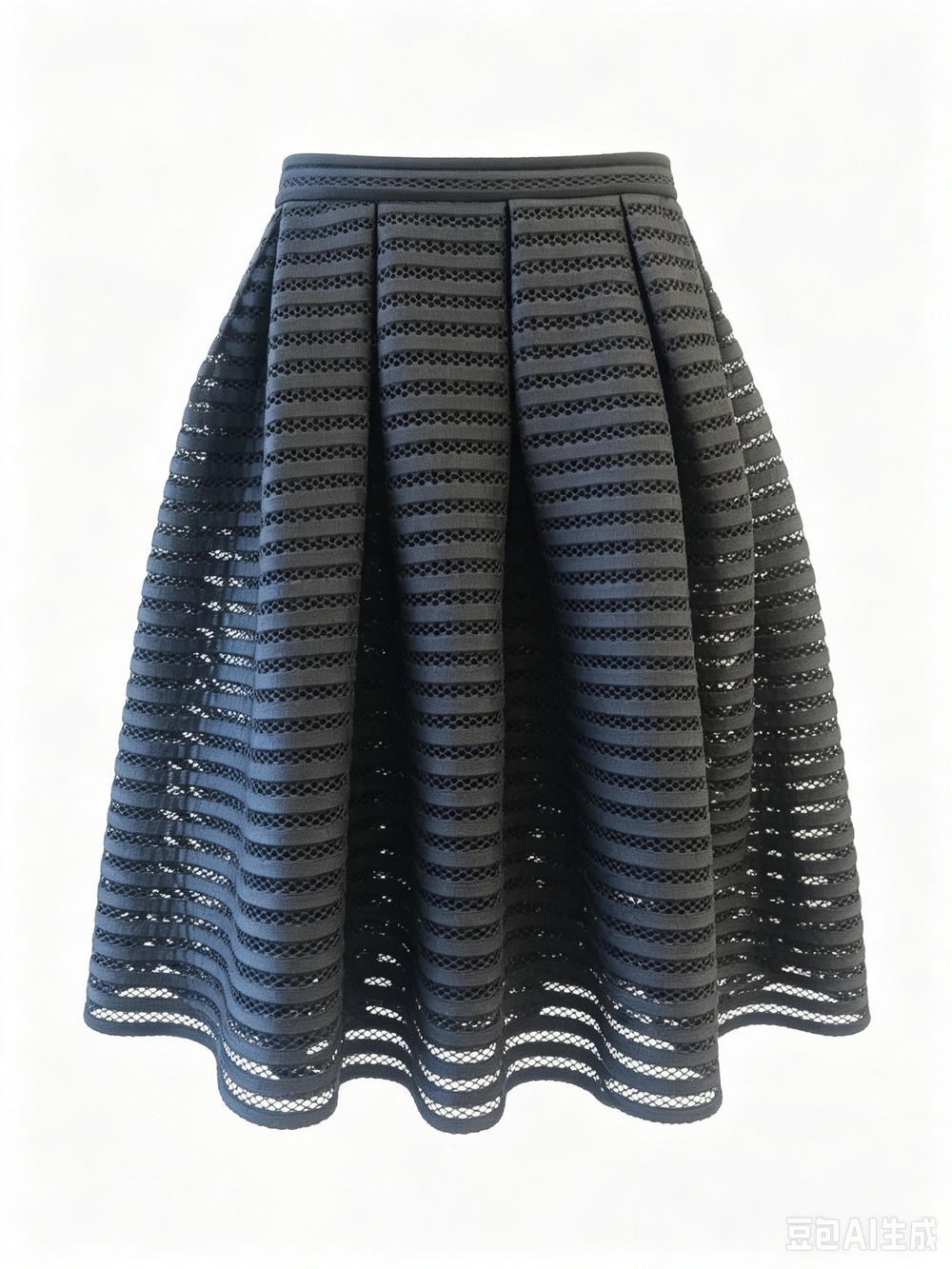 Maje Black Lace-Striped A-Line Women's Skirt